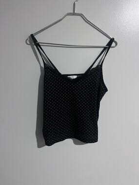 Colsie Camisole Womens L Black Polka Dot Knit Lace Trim Strappy Tank Stretch